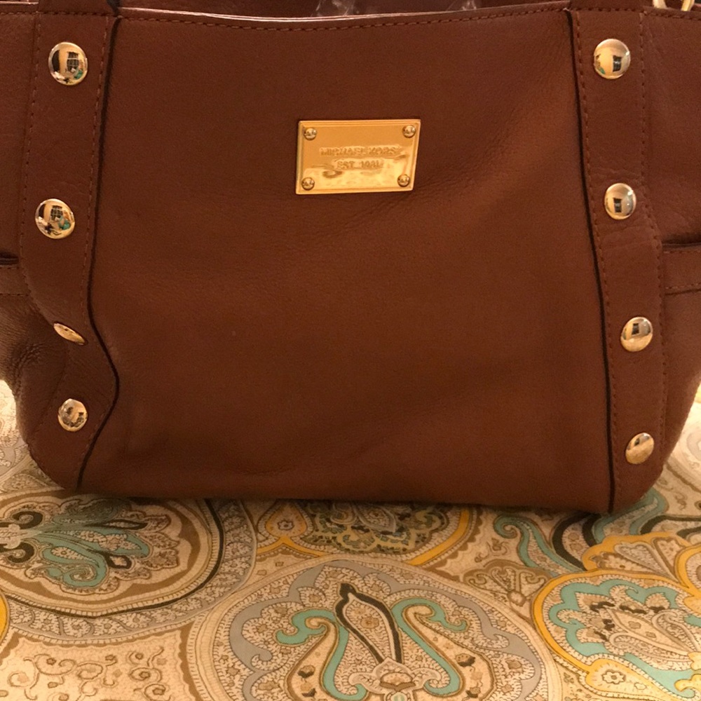Michael Kors brown genuine leather shoulder purse